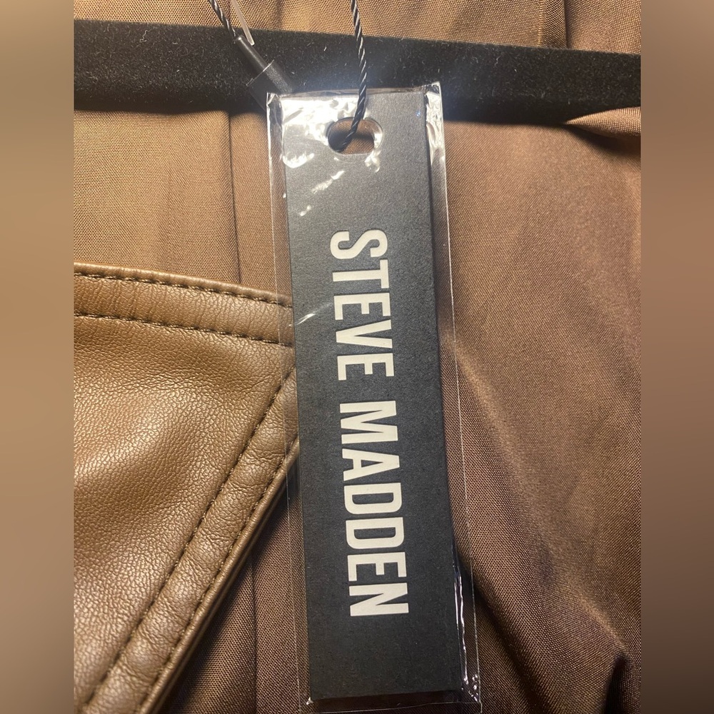 NWT Steve Madden (REVOLVE) Women’s Ilia Trench Coat Faux Leather Dark Brown - Picture 9 of 11